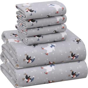 RUVANTI Flannel Sheets Queen Size 6 Pcs - 100% Cotton Double Brushed Bed Sheets, Deep Pockets 16 Inches Queen Sheet Set, All Seasons Breathable, Extra Soft & Comfy, Skate Club