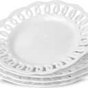 fMBB Round Appetizer Plate with Scalloped Edge Lace Rim, Set of 4, White 8 inch Ceramic Dessert Plates, Small for Cake Snack Side Dish, Microwave and Dishwasher Safe
