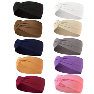 10PCS Headbands for Women Hair Cotton Headband Non-slip Stretchy Elastic Head Wrap Holder Hair (Wine Bed & Wood Yellow & Navy Blue & Dark Pink & Dark Purple & Curry & Dark Grey & Dark Curry & Black) (2.75*6.3in)