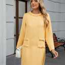 LifeShe Women's Long Sleeve Tweed Mini Dress Business Work Short Dress Elegant Cute Party Dresses (M)