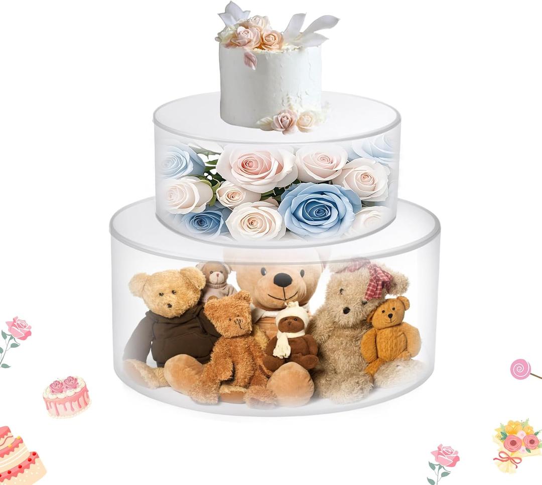 2Pcs Acrylic Cake Display Stand 6'' 10'' Round 2 Tier Clear Cylinder Cake Box for Wedding Birthday Party Decor (6 / 10 Inch)