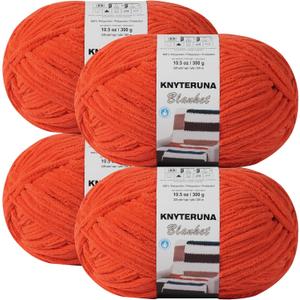 #6 Super Bulky Blanket Yarn for Crocheting - 4 Skeins(Each 10.5oz/300g, 220yds/201m), Chunky Chenille Thick Plush Big Soft Yarn for Crocheting Knitting Blankets, Solar Orange
