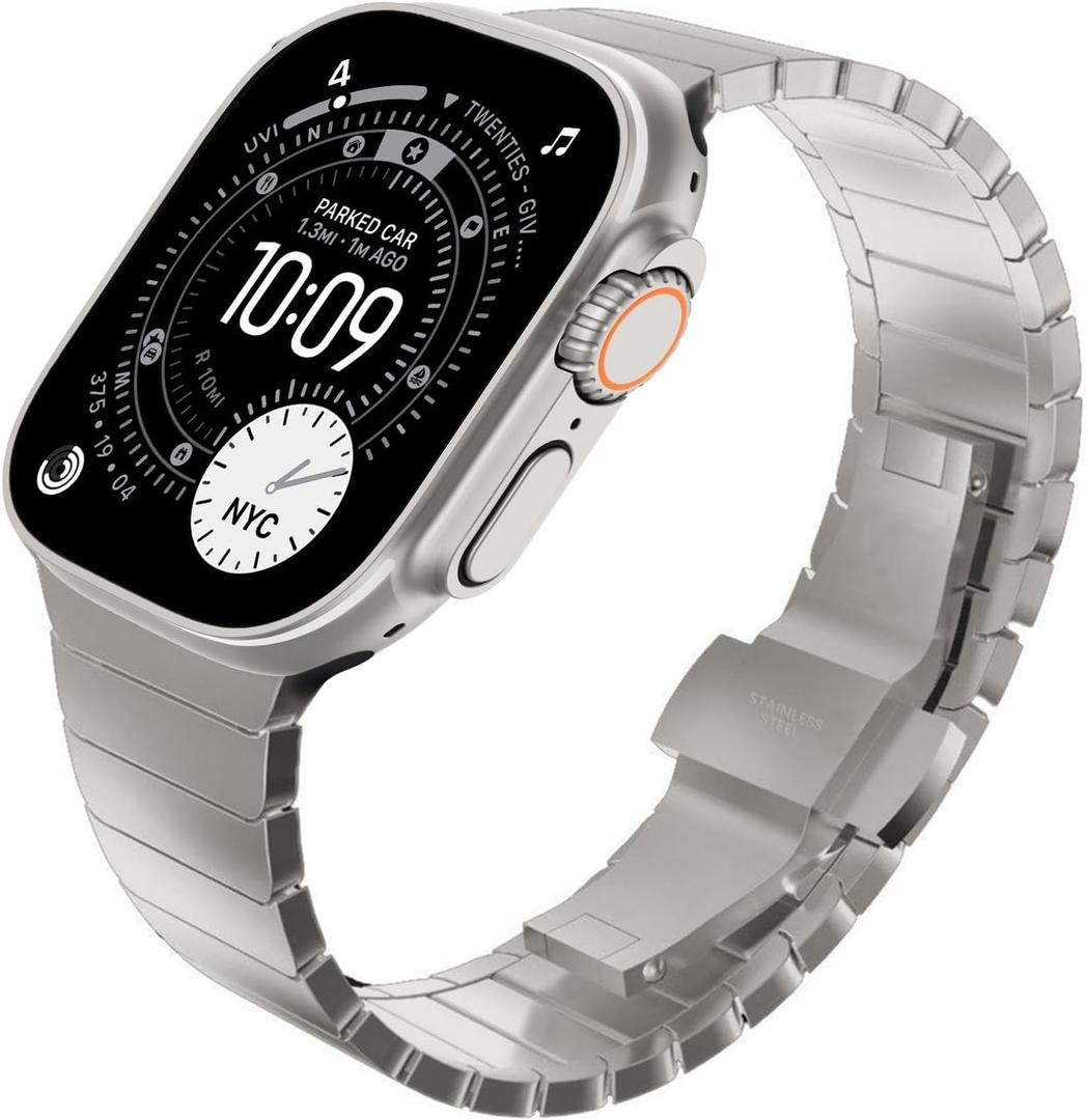 [RECOMMENDED by NYT Wirecutter] Stainless Steel Band Compatible for Apple Watch Band Ultra 3/2/1 49mm Series 11/10 46mm/42mm Series 9/8/7 45mm/41mm Series SE/6/5/4 44mm/40mm Series 3/2/1 42mm/38mm (Titanium)