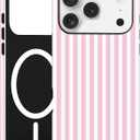 Jusy Magnetic Striped Phone Case for iPhone 16 Pro,Pink and White | Compatible with MagSafe, Cute Aesthetic Striped Design, TPU and PC Protective Shockproof Cover