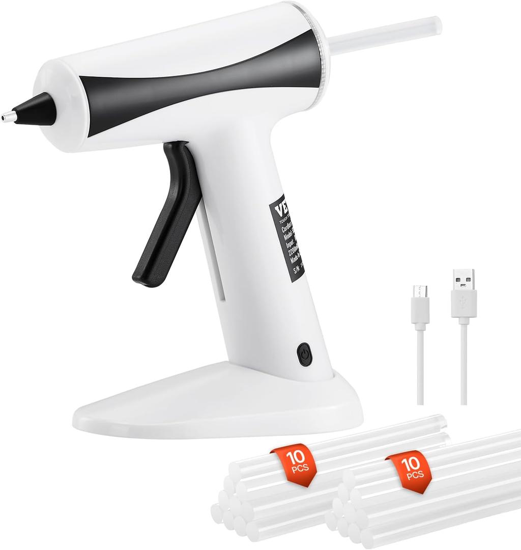 VEVOR Hot Glue Gun, Rechargeable Cordless Glue Gun, Mini Wireless Hot Glue Gun Kit with 2200mAh Battery, 20 Pcs Glue Sticks, Fast Preheating & High Temp, for Crafts, Arts, DIY, Quick Home Repairs