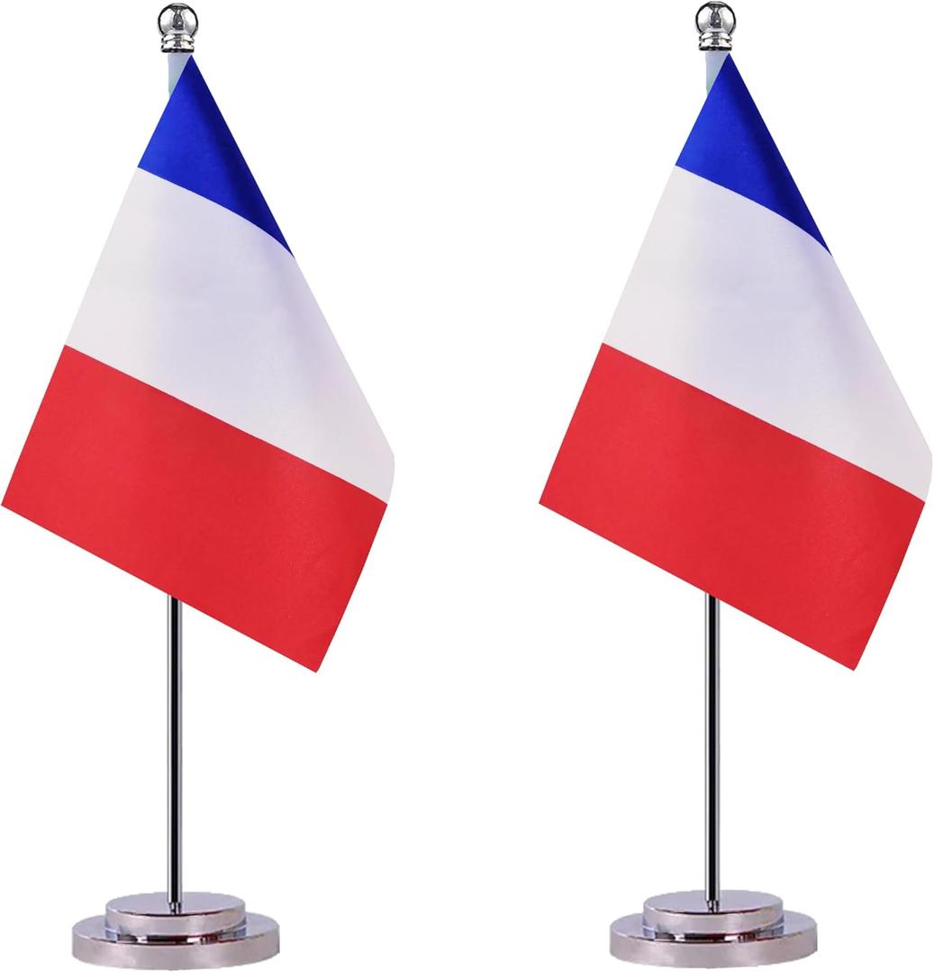 2 Pack France French Desk Flags, Small Mini France French Table Flag,Miniature International World Country Desktop Flags,Festival Events Celebration,Office decoration