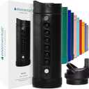 Elemental Iconic Kids Water Bottle for School - 100% Leak-Proof Insulated Water Bottles with Straw Lid & Pop-It Handle for Boys & Girls - Triple-Wall Insulated & BPA-Free, 14oz  Black