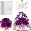 Ocosy Mothers Day Rose Gifts for her, Large Angel Rose Gifts for Women, Forever Real Roses in Angel Figurines, Angel Guardian with Roses Flower, Purple