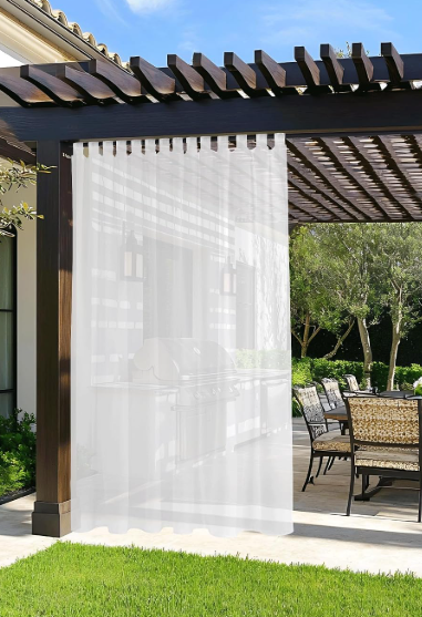 Outdoor Sheer Curtain for Patio, Voile Sheer Curtain & Drapes for Porch/Sliding Glass Door, Gazebo Decor Drapes, W180 x L112, White