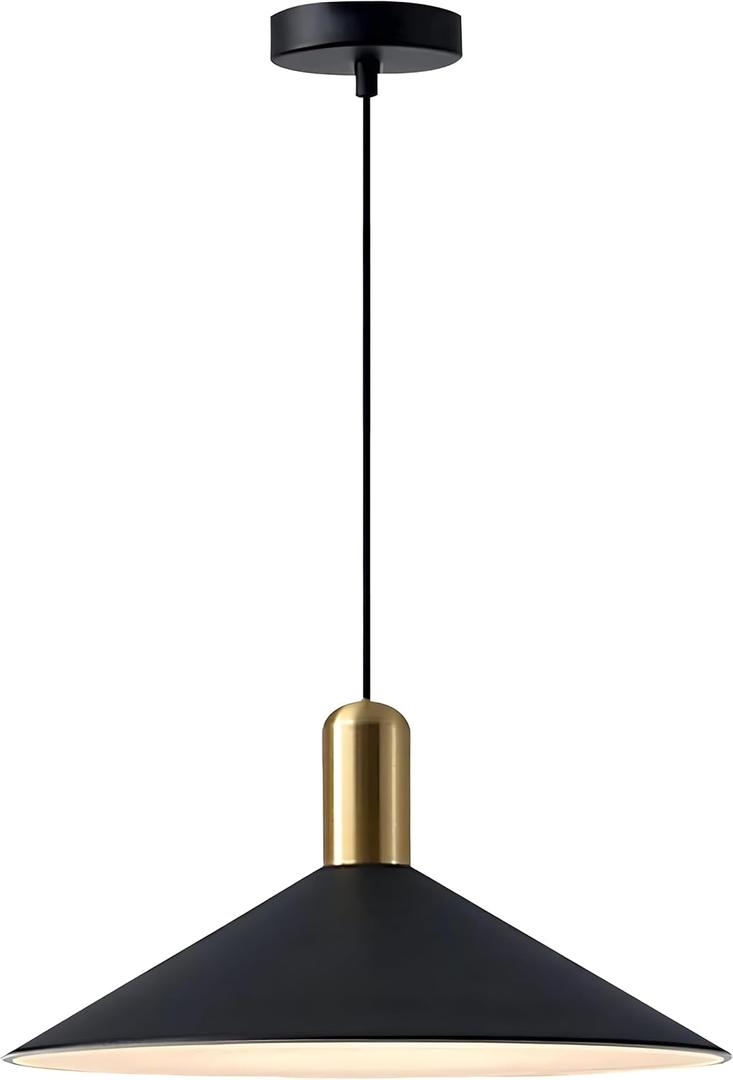 KCO Lighting Farmhouse Matte Black Barn Pendant Light 1-Light Mid Century Dome Pendant Lighting Industrial Cone Hanging Light Single Kitchen Island Light Fixture for Dining Room (Black)