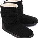 LongBay Women's Cozy Winter Slipper Boots Warm Chenille Knit Bootie Memory Foam Non-Slip Indoor Outdoor House Shoes (9-10, Black)