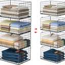 4-Tier Stackable Closet Organizers and Storage Shelves, Clothes Shelf Organizer Basket Bins, Foldable Sweater Storage for Closet Organizer System, Black (Patent Pending)