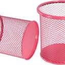 uxcell 2Pcs Mesh Pencil Holder, Metal Pen Cup Desk Organizer Makeup Brush Cup Holder for Home, Office, Classroom(Red)
