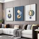 3Pcs Modern Abstract Canvas Wall art Blue White Luxury Gold Graphic Wall Decor Pictures Minimalist Medieval Geometric Poster Prints for Living Room Bedroom Office Home Decoration 16x24in Unframed