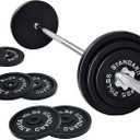 Signature Fitness Cast Iron Standard Weight Plates Including 5FT Standard Barbell with Star Locks, 45-Pound Set (35 Pounds Plates + 10 Pounds Barbell), Multiple Packages, Style #1