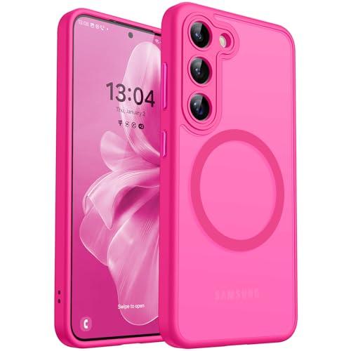 CANSHN Designed for Samsung Galaxy S23 Case [Full Camera Protection] [Compatible with MagSafe] Translucent Matte Shockproof Protective Phone Cover 6.1 Inch - Hot Pink