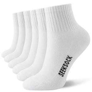 SEEKSOCK 6 Pairs Ankle Socks for Women, Quarter Running Athletic Cushioned Cotton Mini Crew Socks, A-White