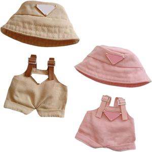 Doll Clothing for Labubu, 2 Sets of Premium Outfits for Labubu Dressing up, Doll Accessories for Labubu(Pink and Khaki Overall)