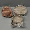 10 Pack Silicone Baby Feeding Set, Toddlers Led Weaning Feeding Supplies with Suction Baby Bowl Divided Plate Adjustable Bib Soft Silicone Spoon Fork, Infant Self Eating Utensil Set (Beige, Orange)