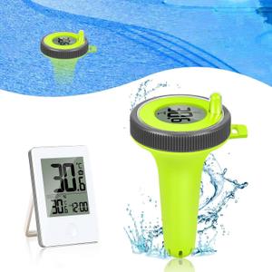 Pool Thermometer Floating Easy Read with Indoor Temperature Humidity Monitor Wireless Digital Pool Thermometer IP67 Waterproof for Swimming Pools,Bathtubs,Fishbowl,Pond