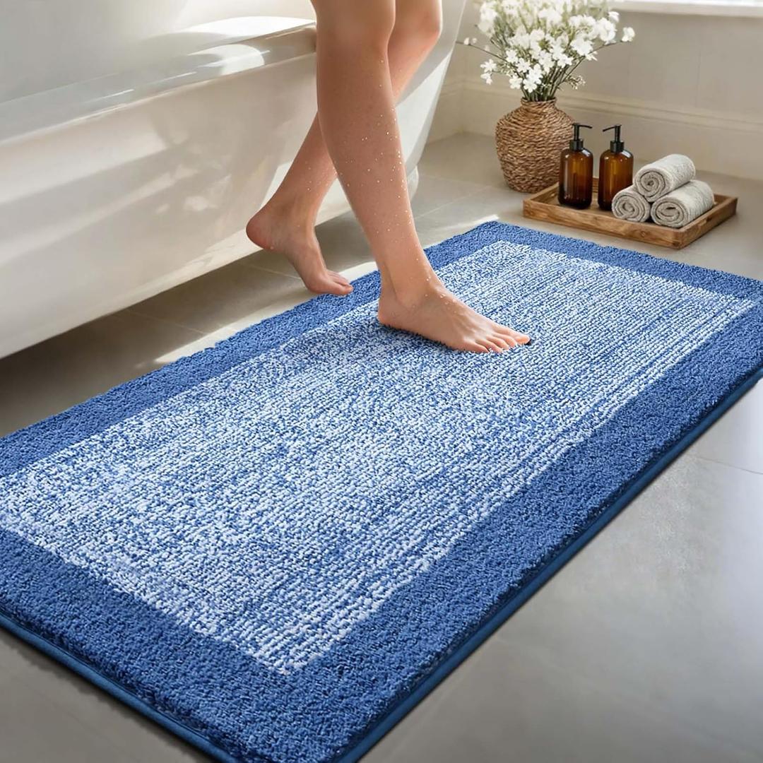 48x24 Long Bathroom Rugs Washable Non Slip, Blue Bath Mat for Bathroom Floor Tub, Soft Absorbent Quick Dry Mats for Shower,Bathtub,Home Decor