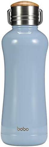 YOHKOH Mini Vacuum Insulated Water Bottle With Bamboo Lid - Stainless Steel Thermos Water Bottle for Women Girls Kids, Metal Sports Hot and Cold Water Bottle Leak-Proof BPA-Free (11.8oz,Blue)