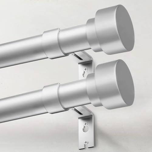 IFELS Heavy Duty Curtain Rods for Windows 28 to 48 Inch, 1 Inch Silver Curtain Rods Set of 2 Pack for Outdoor Patio, Farmhouse, Bedroom, Kitchen, Adjustable Easy Install Drapery Rod(Silver,30-60-2p)