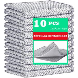10 Pcs Upgrade 3-Layer Dish Cloth, Non-Scratch Steel, Premium Scrubbing Multipurpose Wire Dishwashing Rag for Wet and Dry, Kitchen Cleaning,Scrubs Dishes, Sinks Cleans,Home Essentials