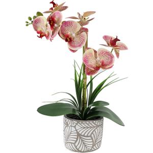Artificial Orchid Flower Plant, 14.9'' Real Touch Faux Orchid Pink with Ceramic Vase, Fake Orchid Arrangements Home Office Decor Indoor Outdoor Wedding Table Centerpieces