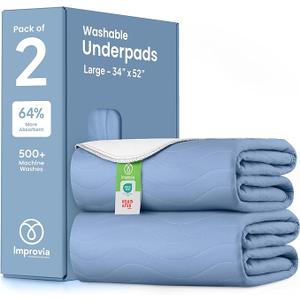 IMPROVIA® Washable Underpads, Heavy Absorbency Reusable Incontinence Pads for Kids, Adults, Elderly, and Pets, Waterproof Protection Floor (Blue, 34" x 52" - Pack of 2)