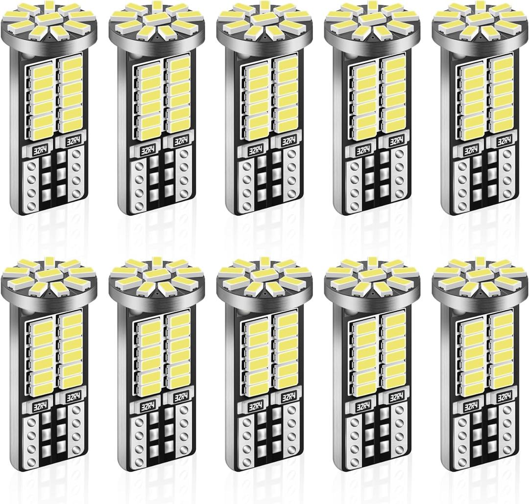 10 Pieces 194 LED Bulb Super Bright 6500K T10 168 2825 W5W 34-SMD 3014 Chipsets Replacement Bulbs for Car Trunk Interior Dome Map Door Dash Courtesy License Plate Lights - Xenon White