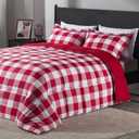 downluxe Lightweight Plaid Comforter Set (Twin) with 1 Pillow Sham - 2-Piece Set - Red/White Plaid - Down Alternative Reversible Comforter