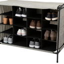 Simplify 16 Pair Shoe Rack with Cover | Stackable | Storage & Organization | Closet | Bedroom | Entryway | Grey