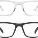 2 Pack Reading Glasses,Upgraded TR Blue Light Blocking Reading Glasses,Filter UV Ray/Glare Computer Readers,Stylish Lightweight Spring Hinges Eyeglasses for Women Men(Black/Transparent,1.75)