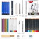 Smilo 76-Piece Drawing Kit: 24 Colored, 12 Watercolor, 12 Metallic & 12 Graphite Pencils - Pro Art Supplies with Sketchbook, Charcoal, Water Brush Pen for Adults, Teens, Beginners