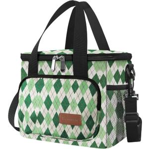 Femuar Lunch Bags for Women/Men, Insulated Lunch Bag for Work Office - Lunch Cooler Bag Leakproof Lunch Box with Adjustable Shoulder Strap - Green plaid (Medium Size)