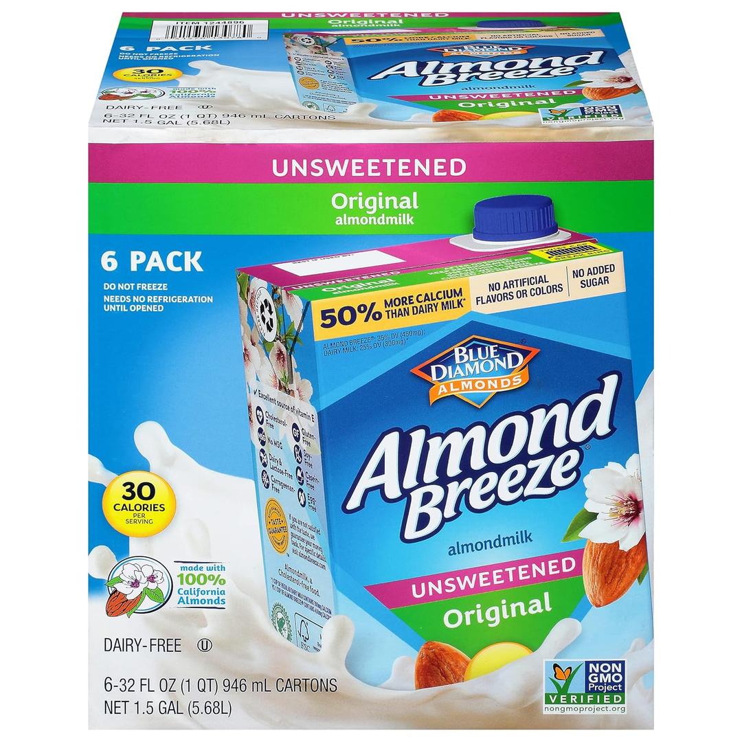 Almond Breeze Dairy Free Almondmilk Unsweetened Original 32 Oz Boxes, 6 Count (EXP 07/13/27)