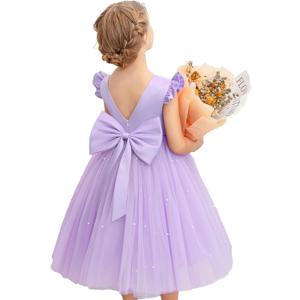 KAQININI Flower Girl Dress Wedding Guest Ruffle Tulle Satin Party Birthday Princess Dresses Pageant Gown Kids Short (7 Years, Light Purple)