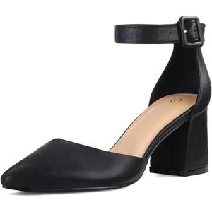 mysoft Women's Pointed Toe Low Chunky Heels Closed Toe Ankle Strap Dress Pump Shoes, 9W