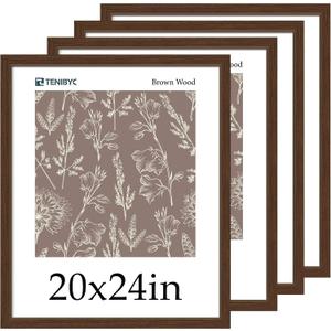 20x24 Picture Frame 4 Pack, Brown Wood Poster Frame, Horizontal and Vertical Display, Wall Hanging