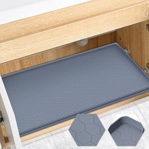 Waterproof Under Sink Mat 22" x 19", Silicone Cabinet Liner, Rubber Protector for Kitchen and Bathroom, Keeps Cabinets Clean, Dry, and Organized (Grey) (19"W x 22"L, Gray)