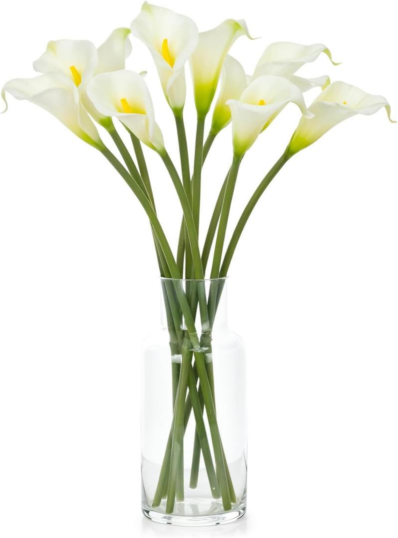 10 Pcs Artificial Calla Lily White Flowers, 26" Long Stem Artificial Flowers for Tall Vases, Wedding Centerpieces & Bridal Bouquets, Realistic White Calla Lilies for Home & Office Decor