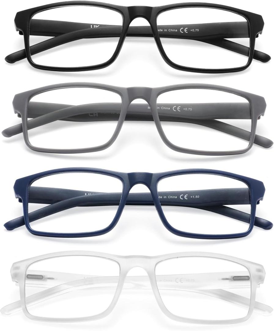 MODFANS Reading Glasses Men Readers 4 Pack,Blue Light Blocking Reading Glasses Anti Glare/Eye Strain Filter UV,Rectangular Unisex Lightweight Frame Comfortable Spring Hinge Eyeglasses 1.5