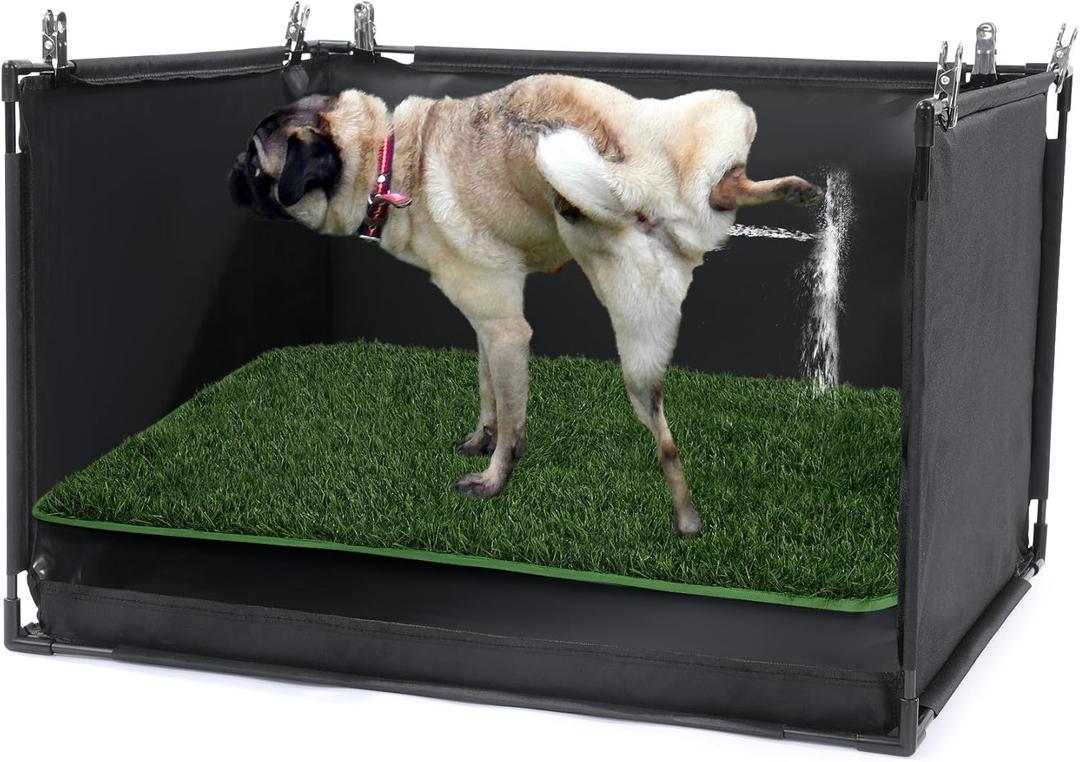 MABOZOO Dog Pee Pad Holder with Artificial Grass, 25 * 21 * 15.7 in Foldable Indoor Dog Potty Tray with Hemmed Edge, No Spill Pee Pad Holder Tray Puppy Litter Box for Dogs (Medium)