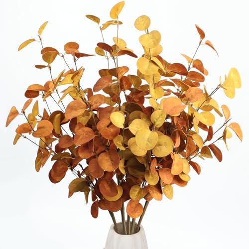 Bessol Fall Decorations Artificial Eucalyptus Stems 4Pcs Fall Eucalyptus Plants Autumn Decorations for Home Table Centerpieces Fake Fall Stems for Farmhouse Kitchen Floral Arrangements Decor