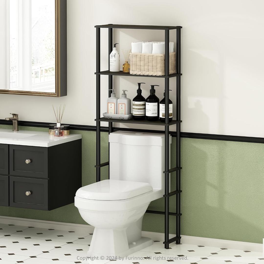 Furinno Turn-N-Tube Over The Toilet Storage, 3-Shelf Over The Toilet Organizer, Freestanding Space Saver Bathroom Shelf, for Bathroom Organizers and Storage, Black Espresso
