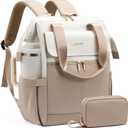 LOVEVOOK Laptop Backpack for Women, 15.6 Inch Work Laptop Bag with USB Port, Fashion Teacher Nurse Backpack Purse, Waterproof Travel Computer Backpack with Organizer Bag, 2PCS, Beige-Khaki