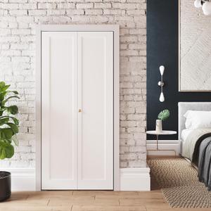 SMARTSTANDARD 32" x 80" Bifold Closet Doors, 1-Panel Paintable White Primed Bi-fold Door, Interior Door with Hardware Kits, 31 2/5"*78 2/5" Two Sides Molded Design, Pre-drilled Doors