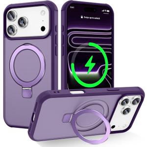 CHAOFEnG Magnetic Compatible with iPhone 17 Pro Max Case with Stand [Military Grade Drop Tested][Compatible with Magnet] Ring Translucent Slim Hard Back Soft Edge, Purple
