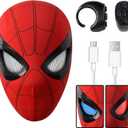 Spider Hero Mask with Moving Eyes and LED Lights, Ring Remote, Halloween Roleplay Mask Costume for Teens and Men, Realistic Full Face Cosplay Prop for Christmas & Birthday Parties